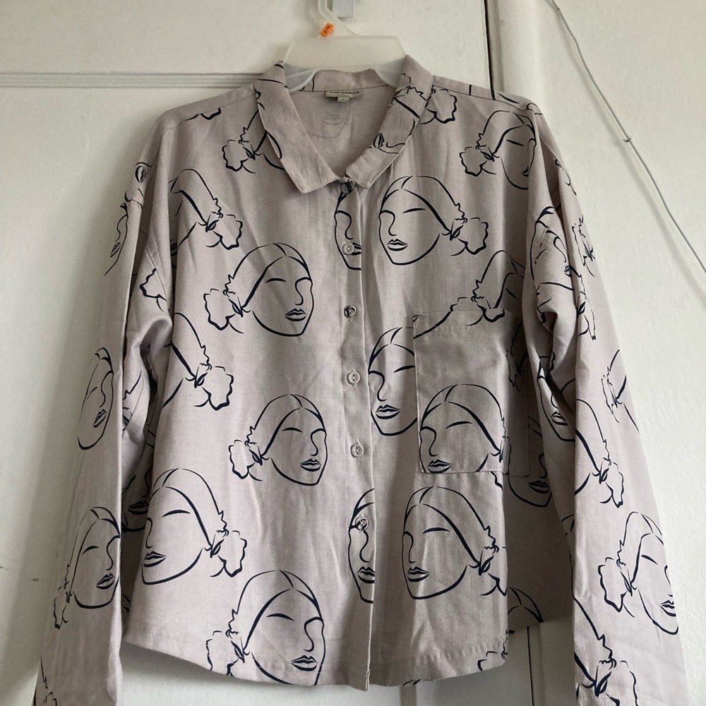 Women's Button Down Shirt with Artistic Face Print